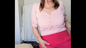 Big Tits, Hairy Pussy, Red Skirt... No Secrets Underneath