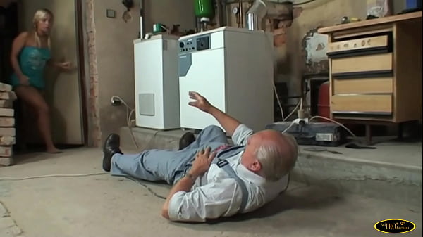 In the cellar the old man has a fake sickness to fuck the beautiful blondie virgin