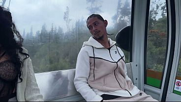 A slut with natural tits gives me a blowjob in the cable car