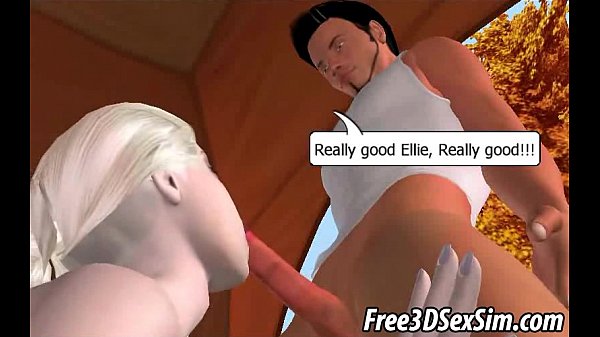 Hot 3D blonde babe sucking a cock inside of a tent