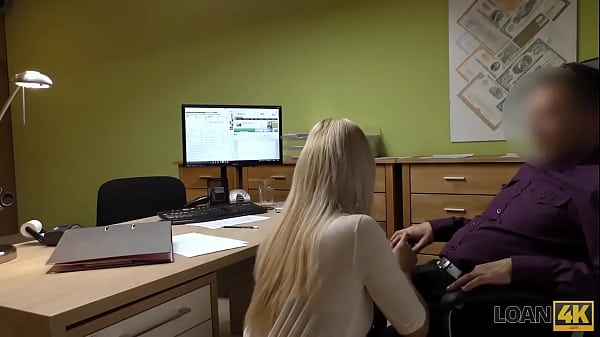 LOAN4K. Blonde-haired student girl spreads legs for rude loan agent