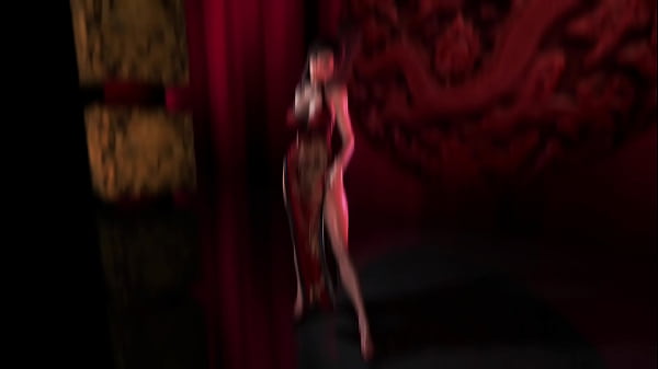 Sexy oiled Tifa Lockhart in revealing red dress shamelessly dancing pantyless
