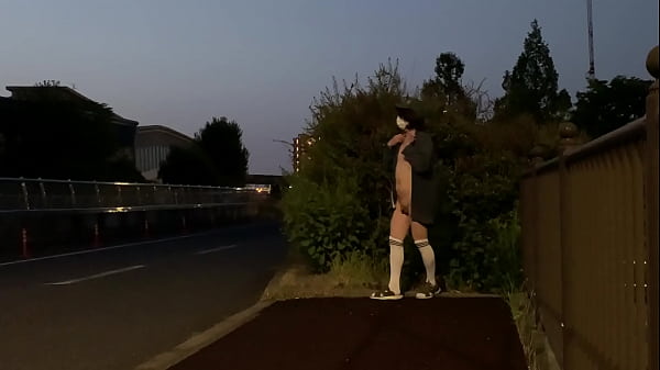 Download Video - 女装子まゆちゃんが明け方に道路わきの植え込みの陰に隠れて全裸露出を楽しむ横を車が通って行く
