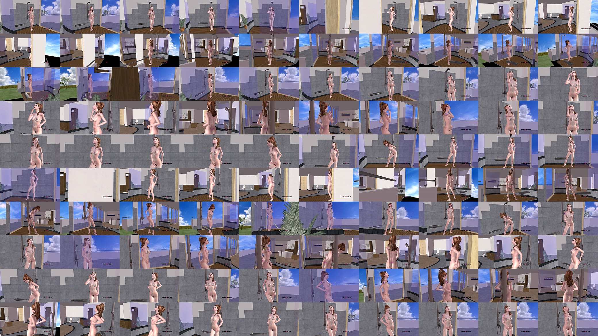 An animated 3D cartoon video of a Cute Teen Girls Nude Shower Scene. 预览图