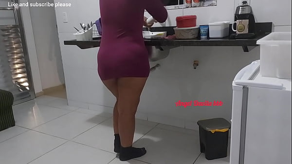 stepmother realized she was being watched and teased her until she had sex with the guy and her husband almost caught her
