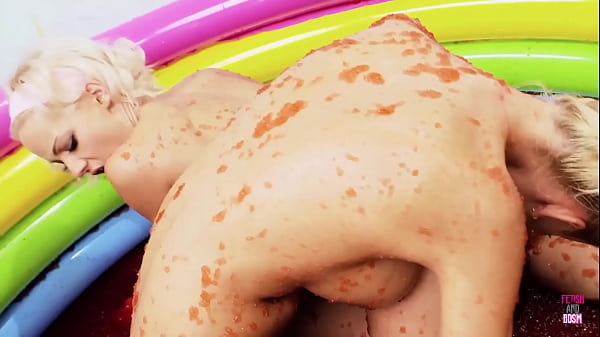 An amazing bitch Lou Lou and her lesbian friend Christine Love wrestled in jelly Thumbnail