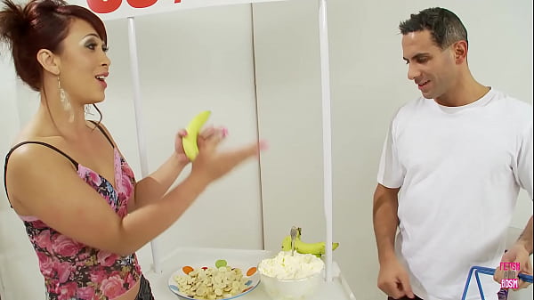 Slutty redhead smeared with cream loves it when the guy cums in her mouth