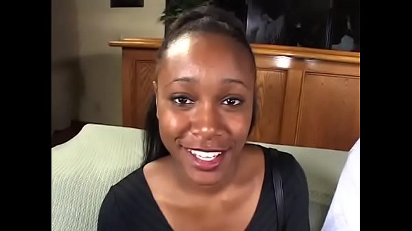 Huge cock hardly fits in young ebony babe Lexi's mouth and cunt