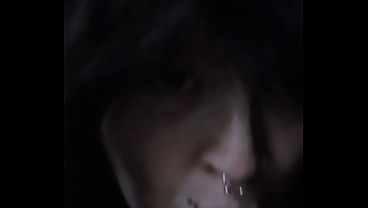 goth girl sucks her 9 inch dildo