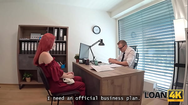 LOAN4K. Little redhead whore with big tits jumped on a dick in the office