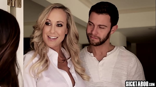 Sexy brunette Nina North fucked in sweet mouth before she shared guys big hard cock with babe Brandi Love
