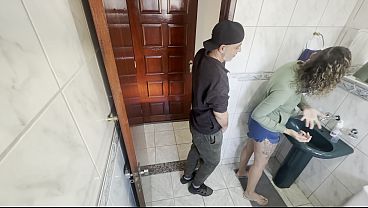 A relative rubs against his step-niece in the bathroom.
