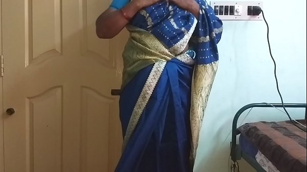 des indian horny cheating tamil telugu kannada malayalam hindi wife vanitha wearing blue colour saree  showing big boobs and shaved pussy press hard boobs press nip rubbing pussy masturbation
