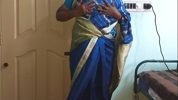des indian horny cheating tamil telugu kannada malayalam hindi wife vanitha wearing blue colour saree  showing big boobs and shaved pussy press hard boobs press nip rubbing pussy masturbation