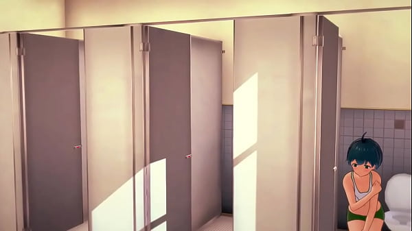 Almost naked girl pissing in men's bathroom