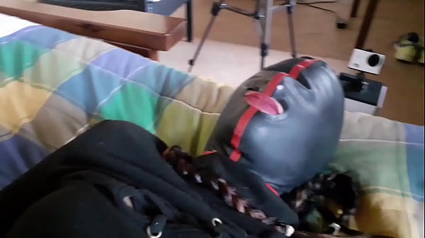 Hogtied on a bed on sexy clothes, blindfolded, had to suck a fat cock and rough fucked