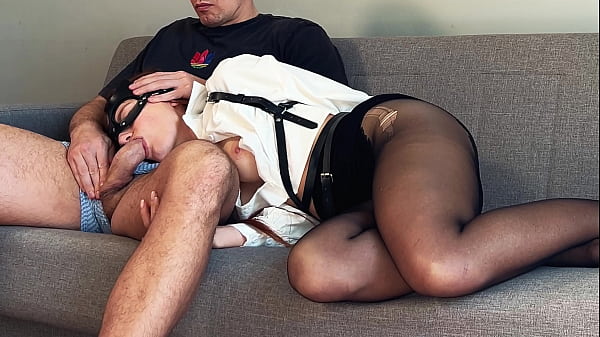 Stepson fucks stepmom in the mouth thinking she's asleep.