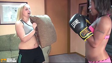 Ebony woman gets her pussy fucked with a toy by her box trainer white girl