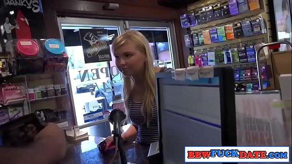 Chubby teen girl in adult store gloryhole