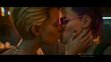 Alexa Xenakis x Lina Malina Lesbian kissing (Cyberpunk 2077 /AI generated)