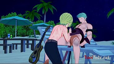 Download Video - One Piece Yaoi - Zoro x Sanji Handjob and Blowjob in a beach - anime Manga Gay
