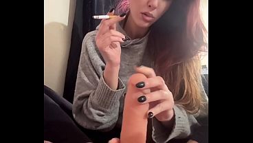 Italian Big tits Artemisia Love smoking and playing with her dildo