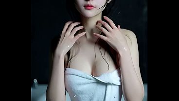 Cute petite japanese girl in tub giving blowjob - AI