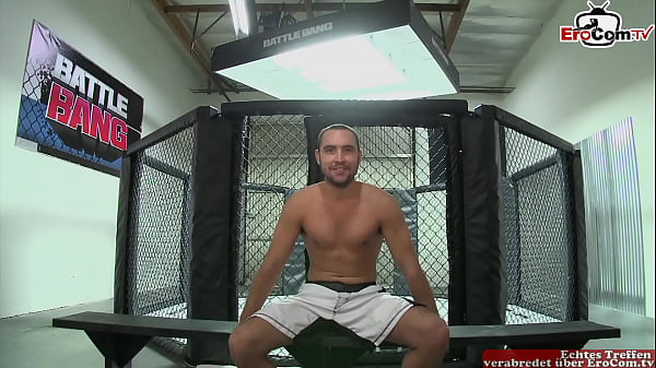 Skinny tattooed blonde with small tits fucks in a boxing ring