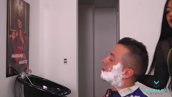 Rough sex in the Barbershop with the client with a huge cock who explodes his cum on my face - Mariana Martix