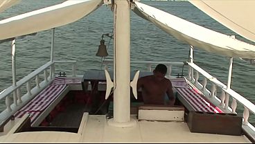 Busty babe gets her shaved pussy pounded by horny man on the bed