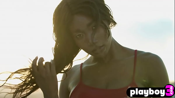 Petite black teen model Mimi Desuka posed outdoor and showed hoy wet body