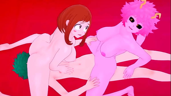Download Video - Ochako Uraraka and Mina Ashida Double Sex with Deku - My Hero Academia Hentai