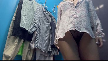 Dressing room. Hidden camera. Russian girl with big boobs and nipples