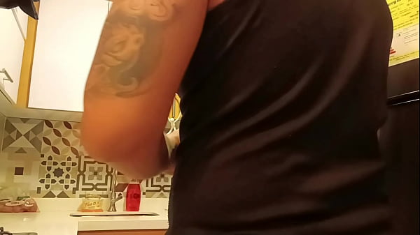My stepson surprises me in the kitchen with very little clothes and we end up secretly fucking