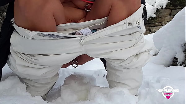 nippleringlover milf pissing and playing with huge pierced nipples outside in snow