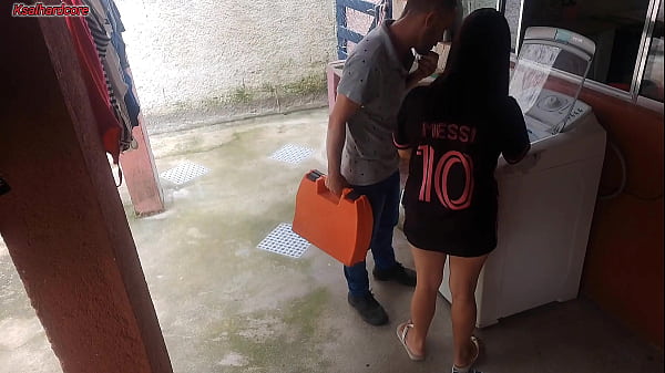 Married housewife pays washing machine repairman with her ass while husband is away