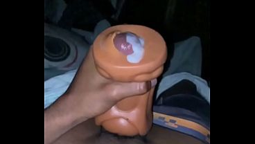 POV, listen as I talk dirty in Spanish while I masturbate my big black cock with my fleshlight until I get a juicy cumshot from my BBC