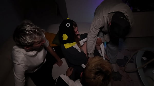 Part 1: Guys with big dicks at a party fuck a cute girl in a circle
