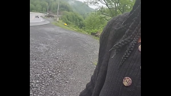 Onside of highway slurping my masters pee flashing with cars riding pass