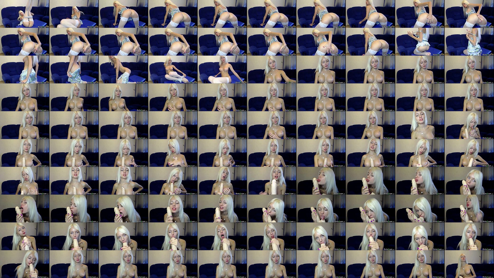 Blonde shows her pussy and plays with a big dildo 预览图
