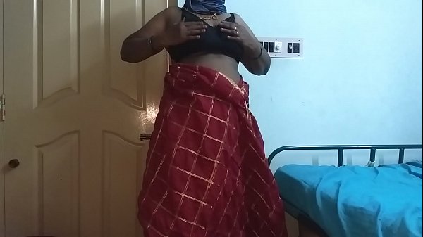 desi  indian tamil telugu kannada malayalam hindi horny cheating wife vanitha wearing cherry red colour saree showing big boobs and shaved pussy press hard boobs press nip rubbing pussy masturbation