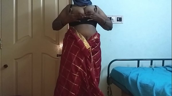 desi  indian tamil telugu kannada malayalam hindi horny cheating wife vanitha wearing cherry red colour saree showing big boobs and shaved pussy press hard boobs press nip rubbing pussy masturbation