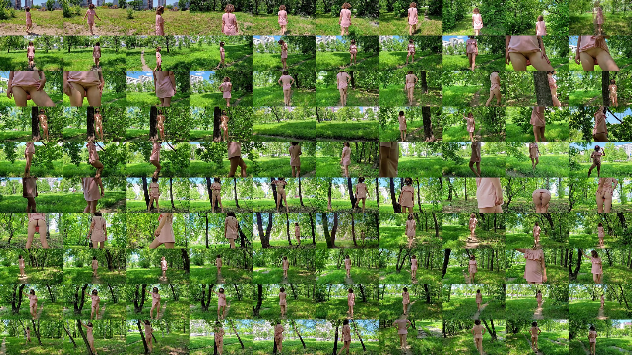A girl with curls walks naked along street and a village road 预览图