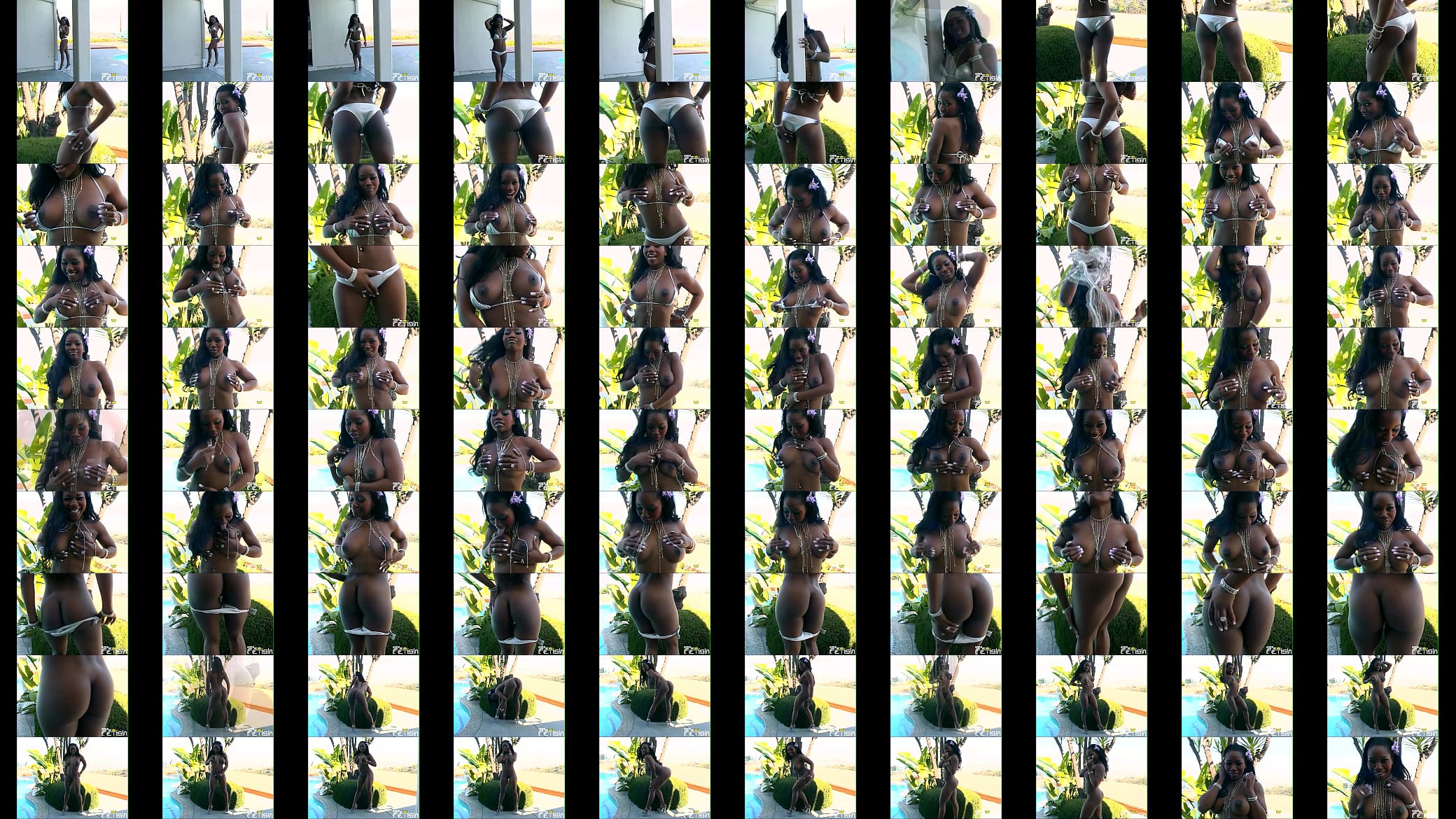 Horny black chick with big boobs and booty makes a hot striptease outdoor 预览图