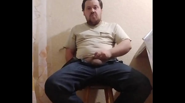 A fat gay man sat down on a chair to masturbate...