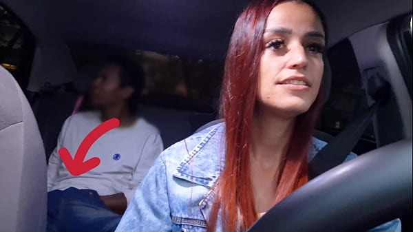 Slutty delivery driver catches gifted passenger masturbating from behind!