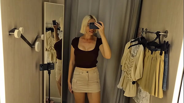 Try On Haul Transparent Clothes, Naked blonde try on haul at the mall. Public fetish