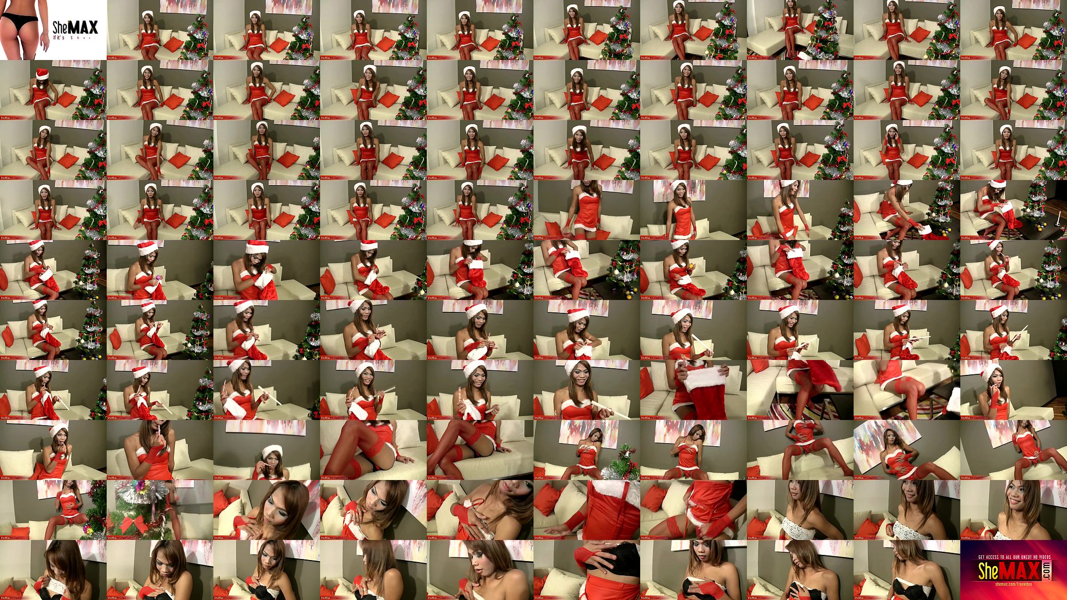 Erotic Santa ladyboy lets her cock hang loosely from panties 预览图