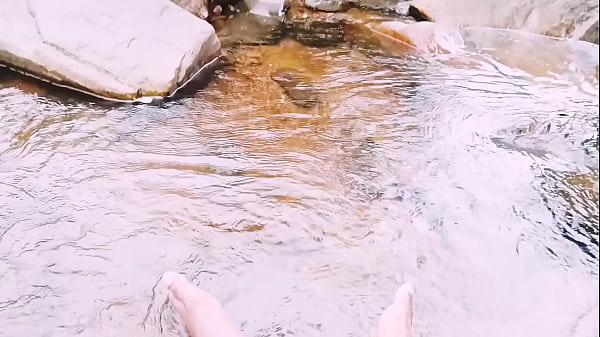 Villege aunty outdoor water fall bathing. Telugu dirty talks.