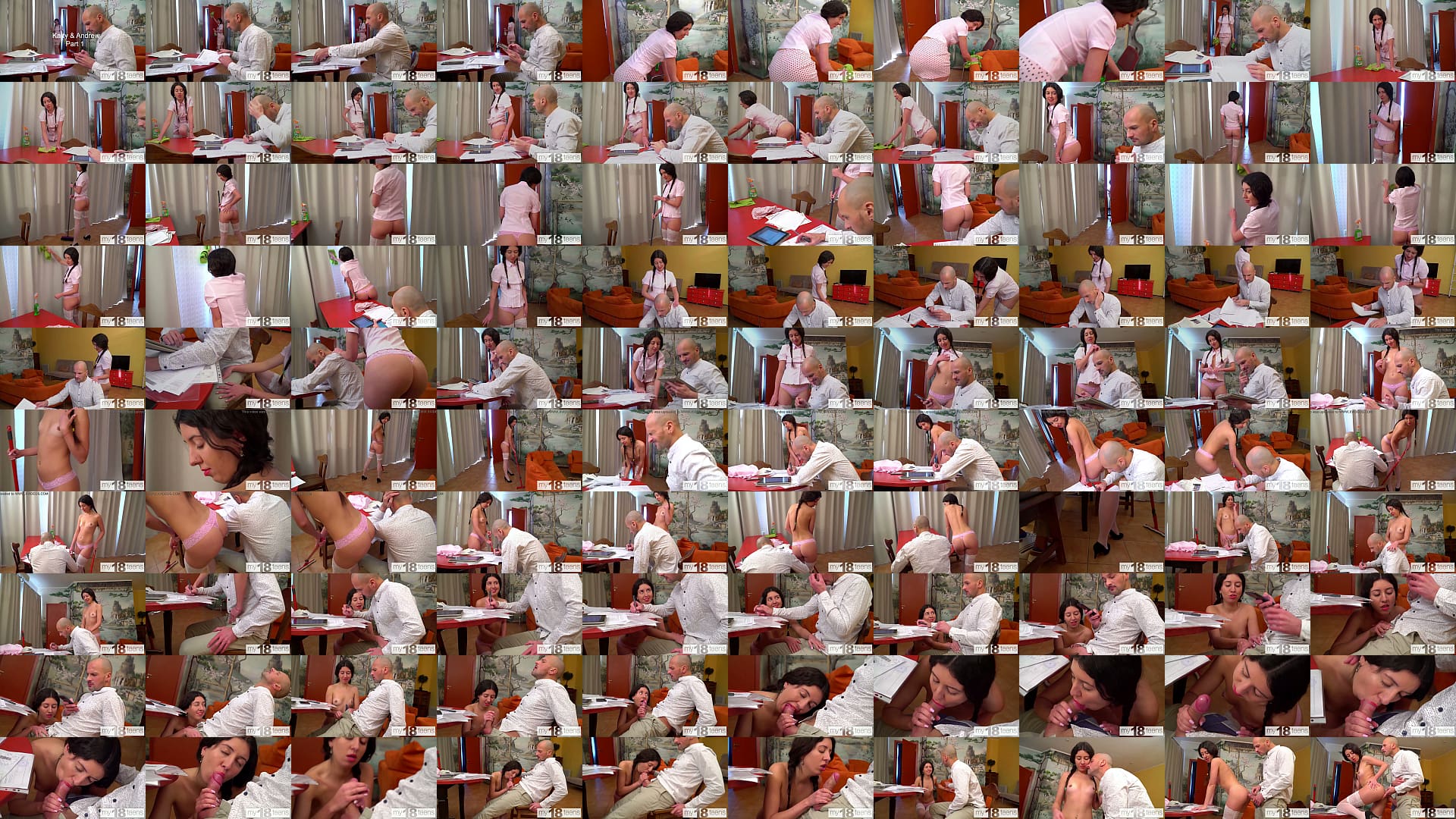 Naked Brunette Katty West cleans the apartment and seduces the guest of the house 预览图